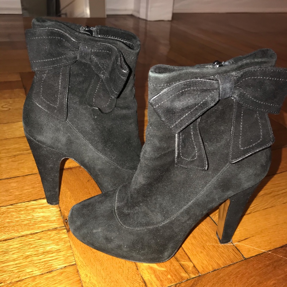 Coach Aubrie suede bow ankle black booties